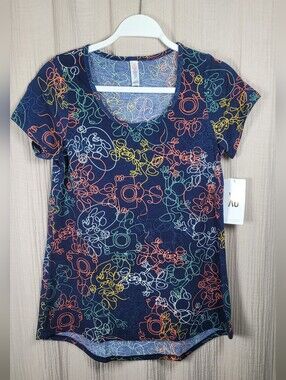 LulaRoe Disney Minnie Mouse Doodle Women’s Navy Multicolor Short Sleeve Tee